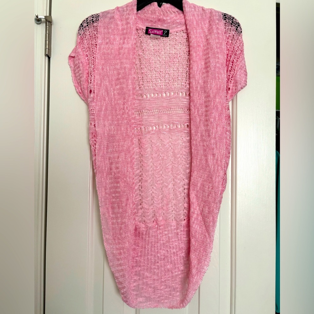 Pink crochet shawl vest